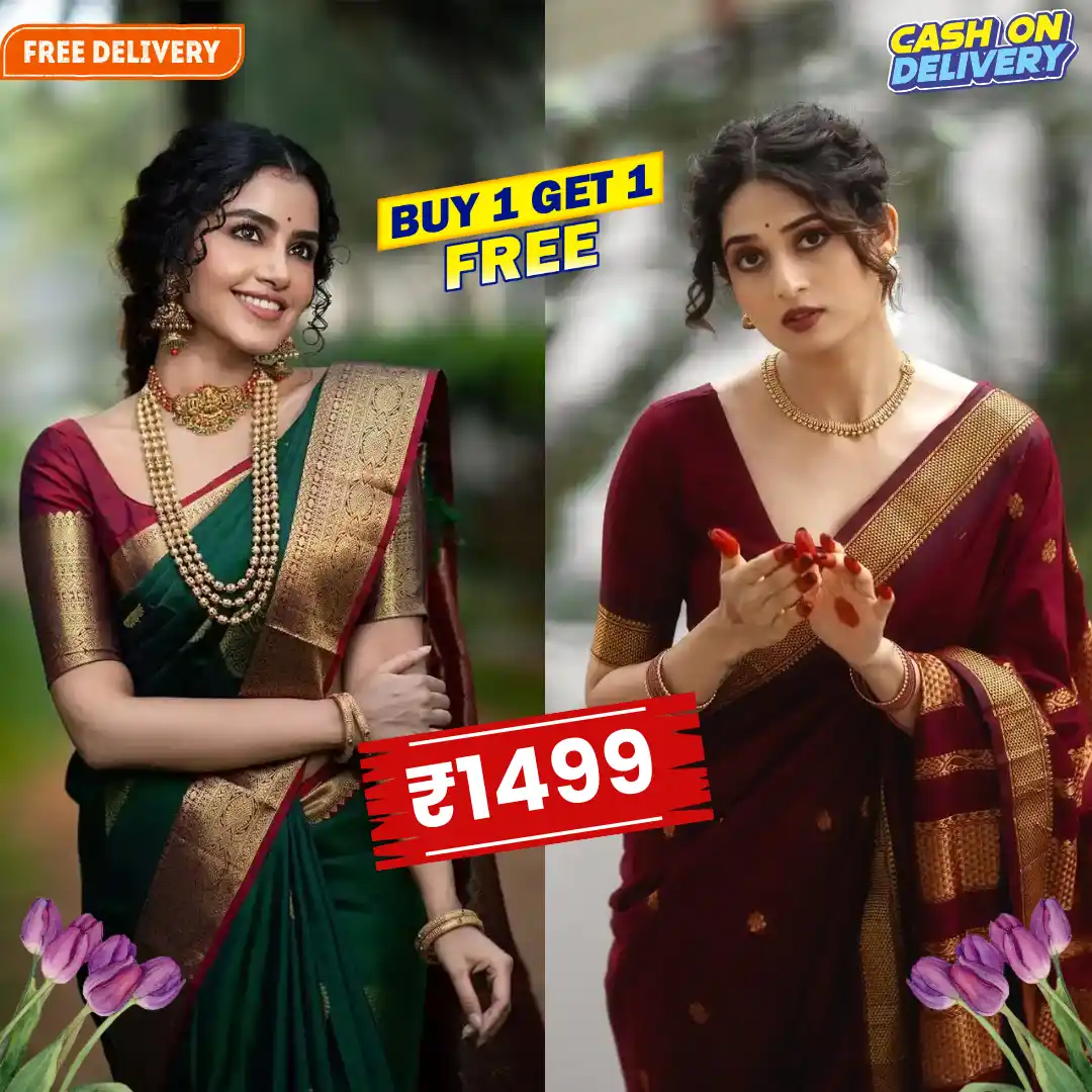 Pack of 2 | Red & Green Banarasi Silk Saree.png